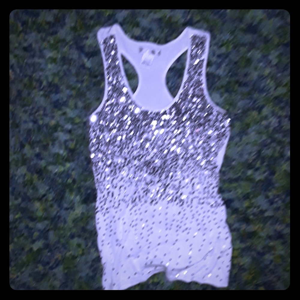 Cute  white&silver sequences tank size small